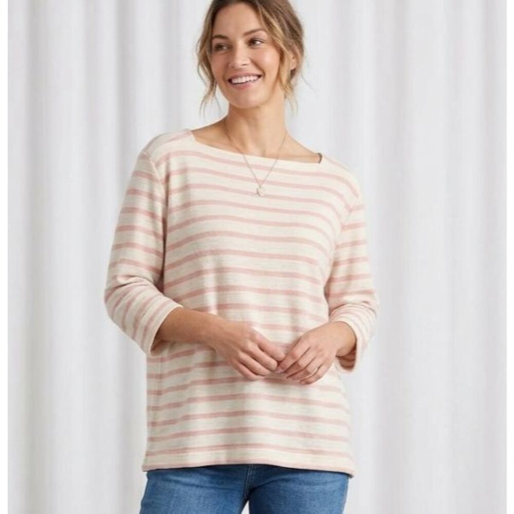 J Jill Cream And Pink Cotton Sweater Nautical Chic Coastal Grandma XL